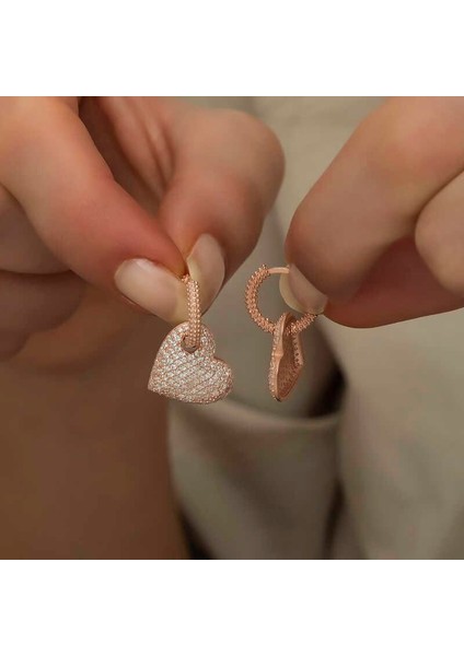 Gümüş Rose Halka Kalp Küpe fırsatları