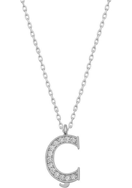 925 Ayar Gümüş Rodyum Kaplama Ç Harfi Kadın Gümüş Kolye