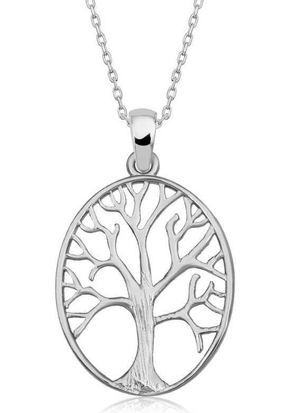 925 Ayar Gümüş Renkli Taşlı Hayat Ağacı Kadın Gümüş Kolye