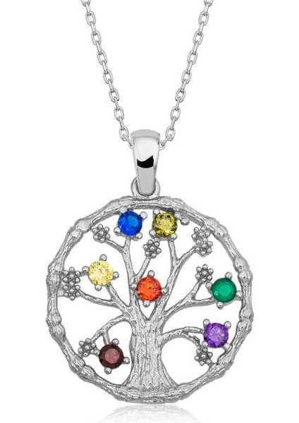 925 Ayar Gümüş Renkli Taşlı Hayat Ağacı Kadın Gümüş Kolye fiyatları