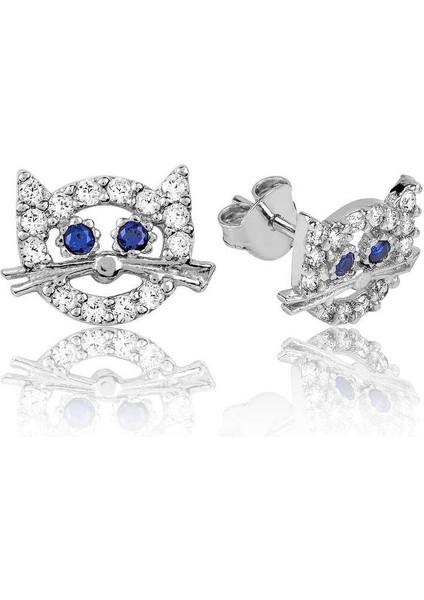 925 Ayar Gümüş Kedi Çivili Küpe