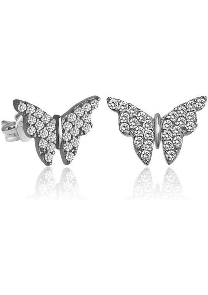 Gümüş Beyaz Kelebek Küpe