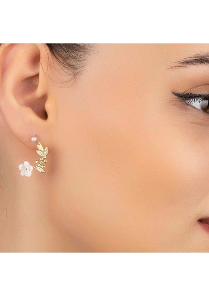 925 Ayar Gümüş Gold Sedef Çiçek Çivili Kadın Küpe fiyatları