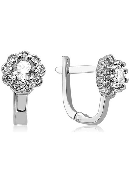 Gümüş Beyaz Çiçek Desenli Yuvarlak J Kadın Küpe fiyatları