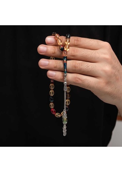 Gümüş Püskül Sıkma Kehribar Tesbih modelleri