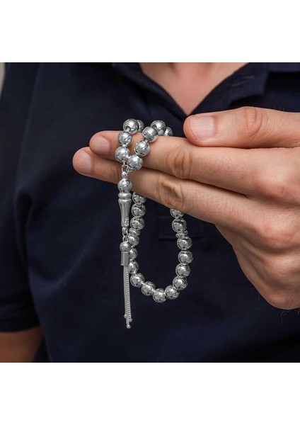 Gümüş Küre Kesim 7 mm Erkek Tesbih