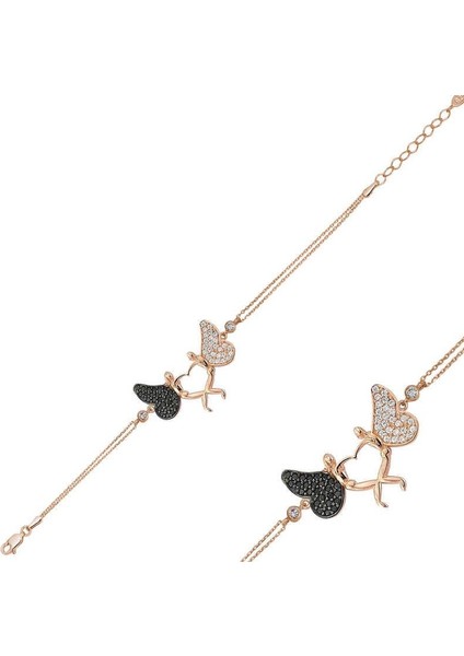 925 Ayar Gümüş Rose Kalpli Melek Bileklik