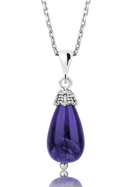 925 Ayar Gümüş Ametist Taşlı Kadın Gümüş Kolye