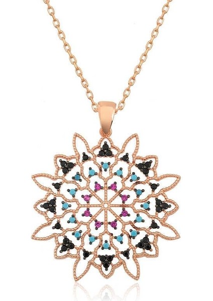 925 Ayar Gümüş Geometrik Desenli Madalyon Kadın Gümüş Kolye