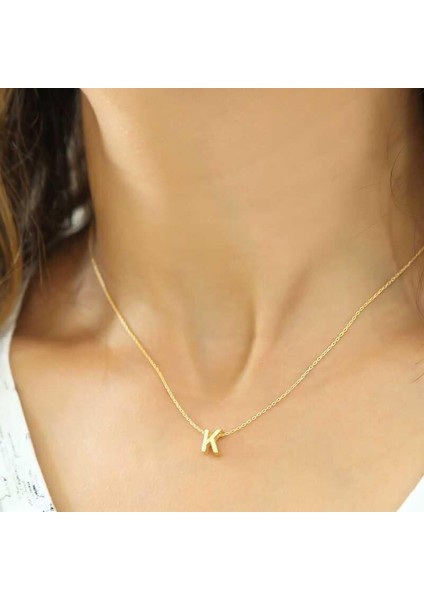 925 Ayar Gümüş 3 Boyutlu K Harf Kadın Gümüş Kolye