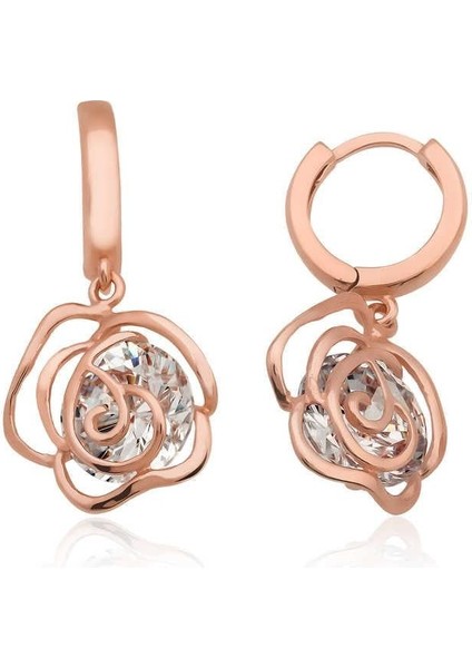 925 Ayar Gümüş Sallantılı Gül Küpe