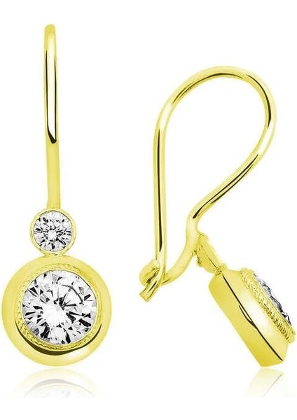 ​925 Ayar Gümüş Gold Sallantılı Tek Taş Küpe