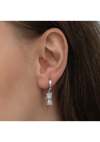 Gümüş Sallantılı Kedi Kadın Küpe fiyatları