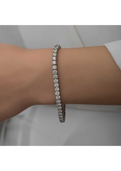 Gümüş 3 mm Beyaz Taşlı Su Yolu Kadın Bileklik fırsatları