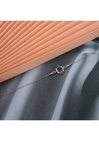 925 Ayar Gümüş Rose Mor Çiçek Kadın Bileklik fiyatları