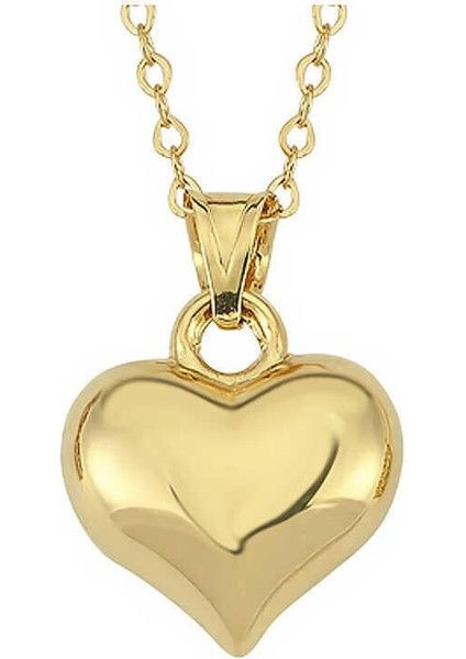 925 Ayar Gümüş Küçük 3 Boyutlu Gold Kalp Kadın Kolye