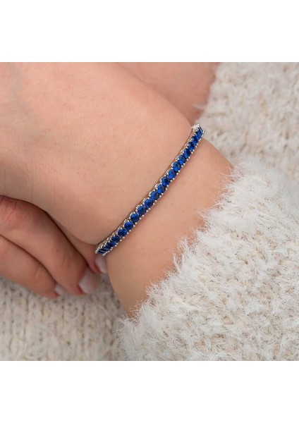 Gümüş Lacivert Zirkon Taşlı Su Yolu Kadın Bilekik fiyatları
