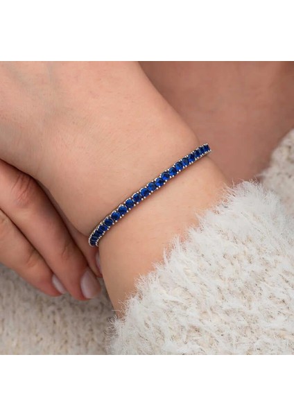 Gümüş Lacivert Zirkon Taşlı Su Yolu Kadın Bilekik modelleri