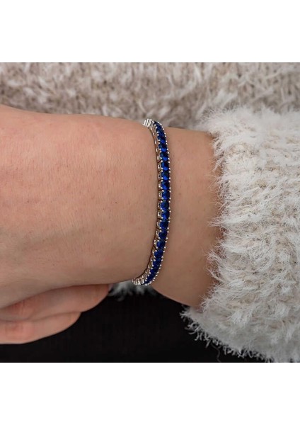 Gümüş Lacivert Zirkon Taşlı Su Yolu Kadın Bilekik fırsatları