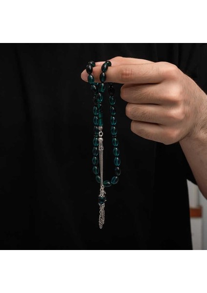 Gümüş Püskül Sıkma Kehribar Tesbih