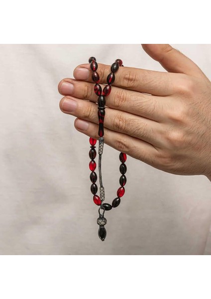 Gümüş 1000 Ayar Kazaz Püsküllü Sıkma Kehribar Tesbih