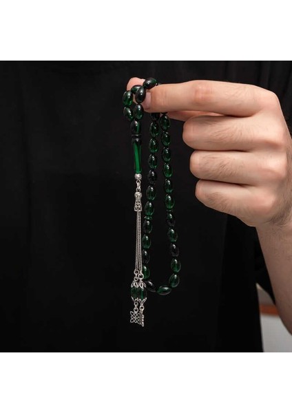 Gümüş Püskül Sıkma Kehribar Tesbih
