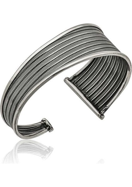 925 Ayar Gümüş Eskitme Desenli Bilezik