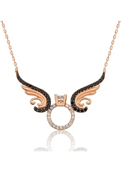 925 Ayar Gümüş Tek Taş Melek Kadın Gümüş Kolye