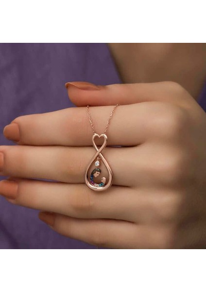 925 Ayar Gümüş Sonsuz Kalpli Anne Çocuk Kolyesi modelleri