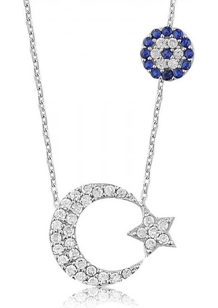 925 Ayar Gümüş Ay Yıldız Kadın Gümüş Kolye