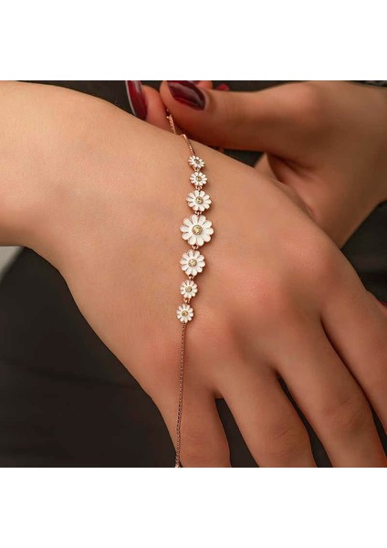 925 Ayar Gümüş Rose Sıralı Papatya Bileklik modelleri