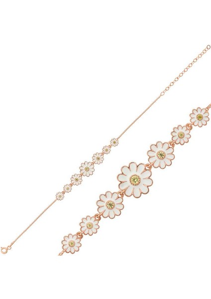 925 Ayar Gümüş Rose Sıralı Papatya Bileklik fırsatları