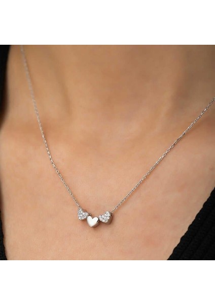 ​925 Ayar Gümüş Üç Kalp Kadın Gümüş Kolye modelleri