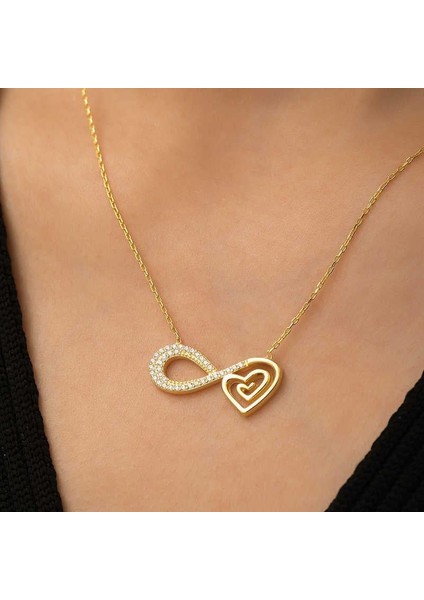 925 Ayar Gümüş Gold Kalpli Sonsuzluk Kadın Gümüş Kolye fiyatları