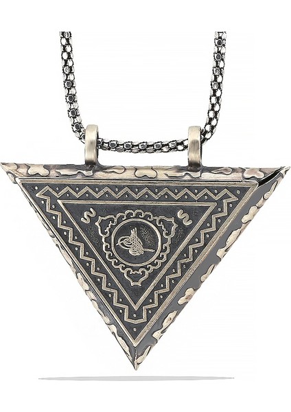 925 Ayar Gümüş Üçgen Içi Açılabilen Tuğra Muskalık Gümüş Kolye