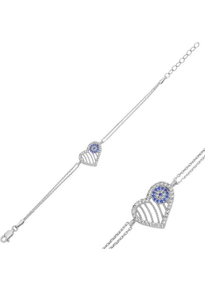 925 Ayar Gümüş Nazarlı Kalp Kadın Bileklik