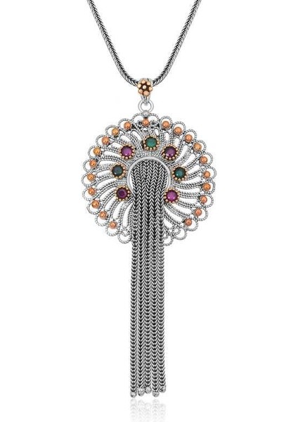925 Ayar Gümüş Renkli Taşlı Kadın Gümüş Kolye