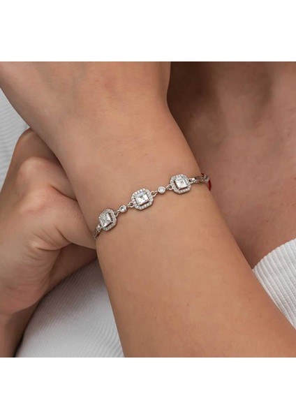 Gümüş Üçlü Kare Kadın Bileklik modelleri