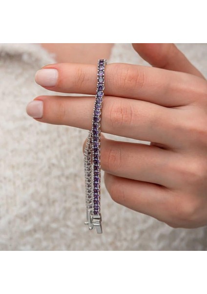 Gümüş Mor Zirkon Taşlı Su Yolu Kadın Bileklik fırsatları