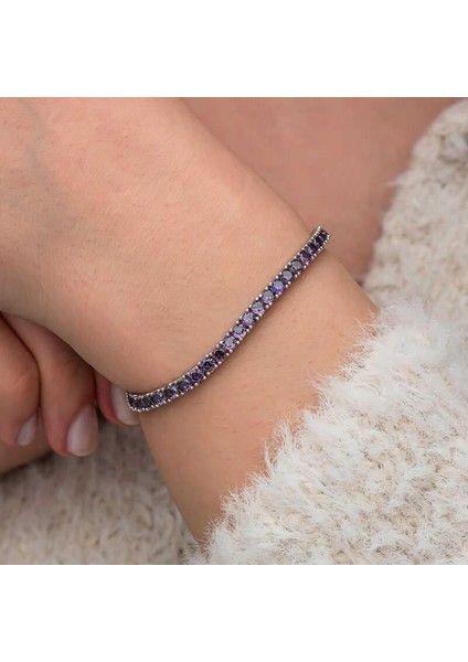 Gümüş Mor Zirkon Taşlı Su Yolu Kadın Bileklik indirimleri