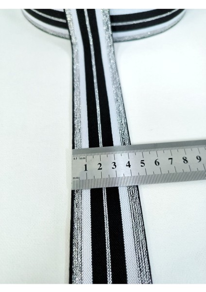 Siyah Beyaz Gümüş Simli Lastik Şerit fırsatları