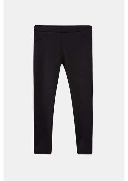 Siyah Kız Çocuk Sahte 2 Cep Içi Peluş Extra Kalın Kışlık Tayt