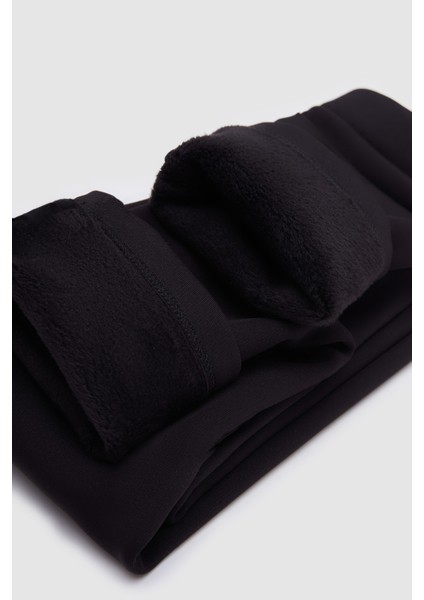 Siyah Kız Çocuk Sahte 2 Cep Içi Peluş Extra Kalın Kışlık Tayt modelleri