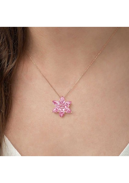925 Ayar Gümüş Rose Pembe Lotus Çiçeği Kolye indirimleri