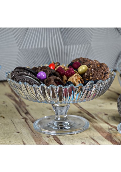 21 cm Ayaklı Cam Sunum Kasesi Kurabiyelik Şekerlik Vega