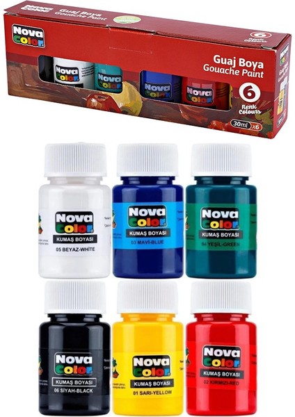 Guaj Boya 6 Renk 30 ml 1 Paket Nova Color Guaj Boya Seti 6 Lı Su Bazlı Şişe Canlı Renkler Resim Okul fırsatları