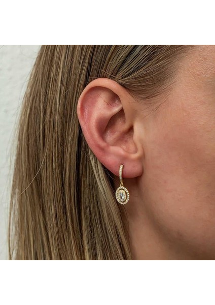 Gümüş Gold Oval Taşlı Sallantılı Küpe fırsatları