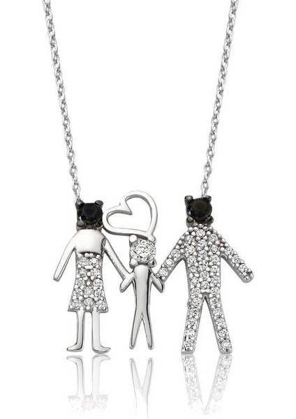 925 Ayar Gümüş Mutlu Aile Kadın Gümüş Kolye