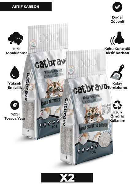 Aktif Karbonlu Topaklanan Kedi Kumu 10 Lt x 2 Adet fiyatları