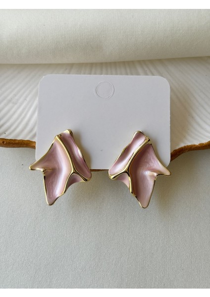 Gold Detaylı Yaprak Model Sedefli Renkli Kadın Küpe